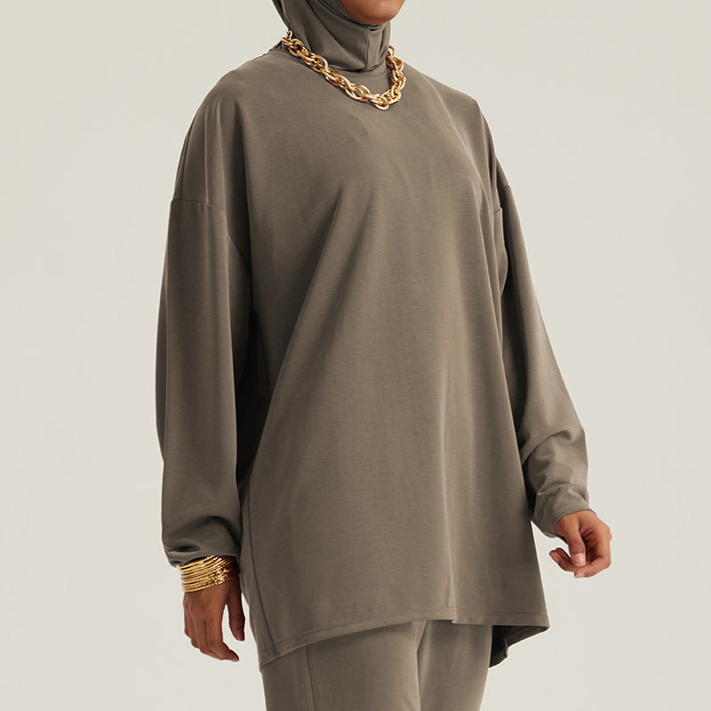 Middle Eastern Muslim Women's Loose Outerwear Long Sleeve Pants Suit