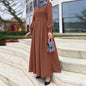 Casual Loose Solid Color Belt Zipper Muslim Long Dress