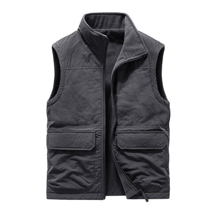 Men's Outdoor Double-sided Wear Velvet Vest Multi-pocket Leisure Cargo