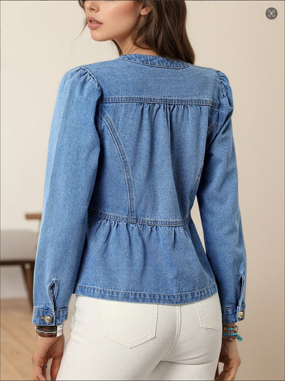 European And American Leisure All-matching Pullover Round Neck Puff Sleeve Top