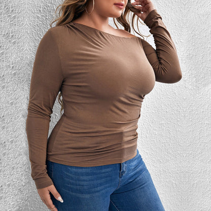 Women's Slim-fitting Sexy Off-shoulder Oblique Collar Knit Long-sleeve Top