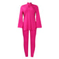 Solid Color Plus Size V-neck Long Sleeve Top Pants Suit