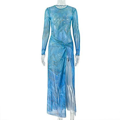 Womens Split Panel Color-Block Long-Sleeve Dress