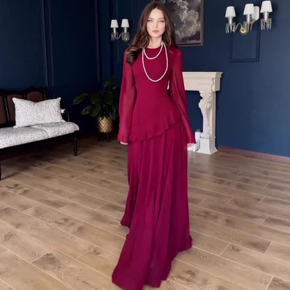 Elegant Temperament Long Sleeve Long Dress Luxurious Lightweight Dress Women