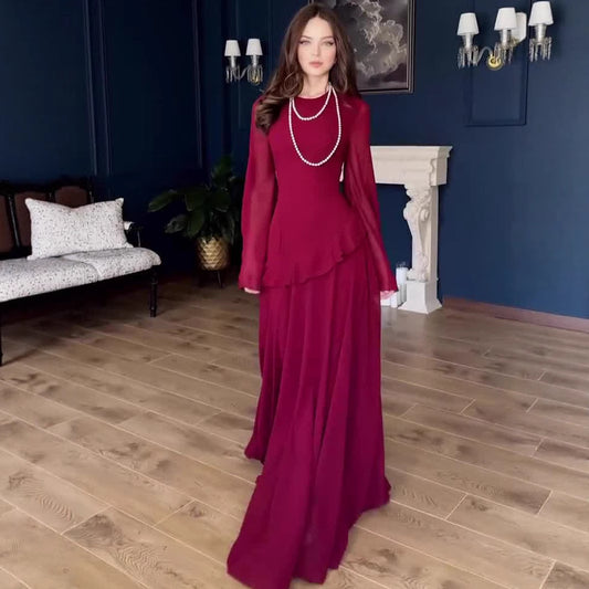 Elegant Temperament Long Sleeve Long Dress Luxurious Lightweight Dress Women