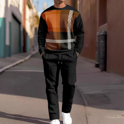 Fashion Men's Casual Sporty Round Neck Sweatshirt And Pants Two-piece Set