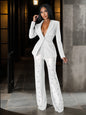 Buttoned Blazer And Beaded Pants Two-Piece Set