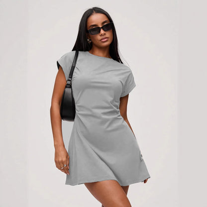 Women's Solid Color Pleated Casual Flutter Sleeve Dress