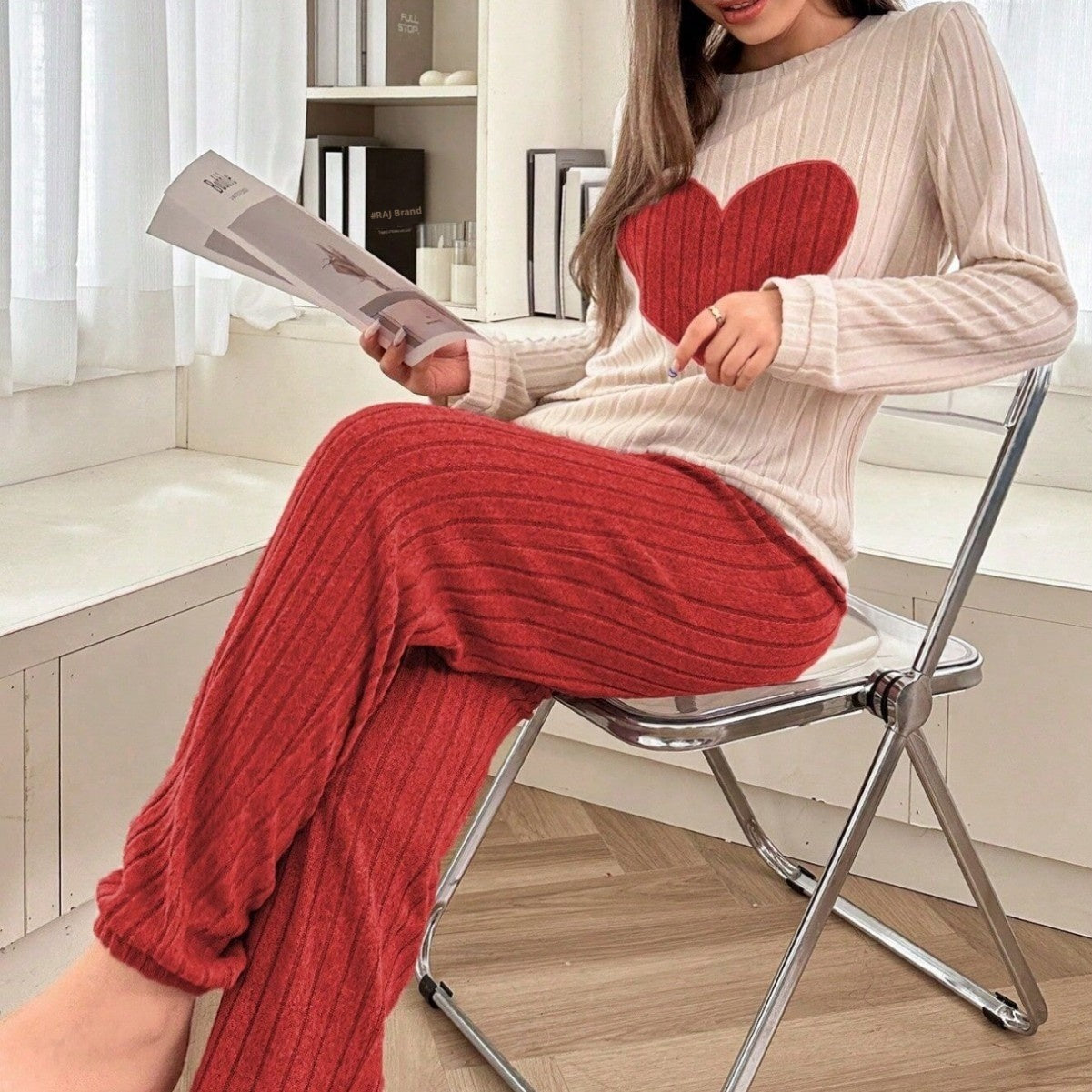 Women's Love Pajamas Two-piece Trousers Long Sleeve Loose And Comfortable