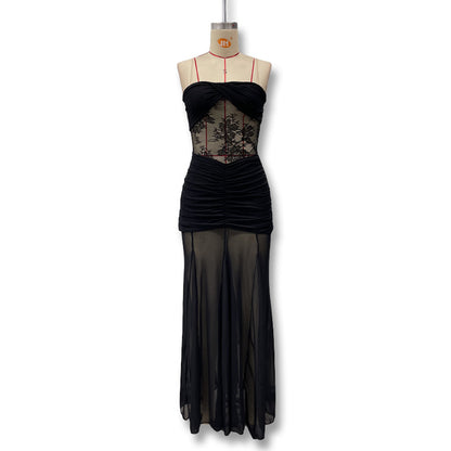 Strapless Lace-panelled Asymmetrical Dress