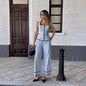 Solid-color Sleeveless Square-neck Top And Pants Two-piece Set