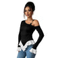 Black One-shoulder Strap Metal Ring Buckle Embellished With Ruffled Hem Top For Women