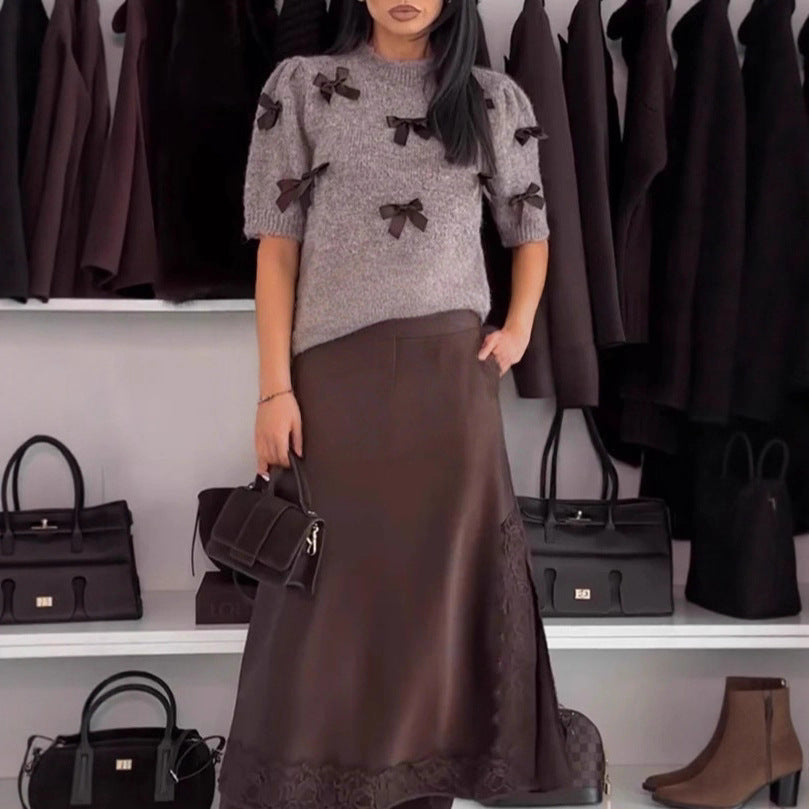 European And American Sweater Pocket Slit Ladies Skirt