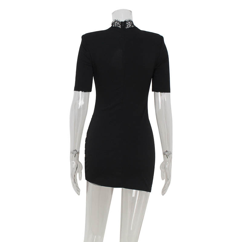 Sexy Lace Hollow-out Spliced Short Sleeve Dress