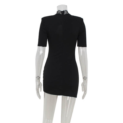 Sexy Lace Hollow-out Spliced Short Sleeve Dress