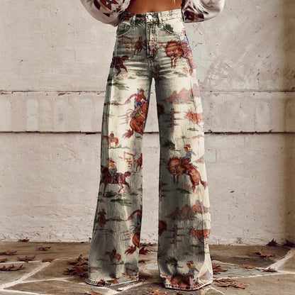 American Hot Girl Casual Loose Denim Bell-bottom Pants