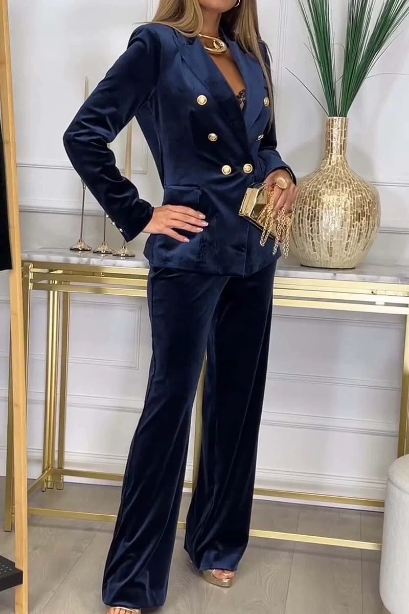 Women's Fashion Double-Breasted Velvet Two-Piece Suit