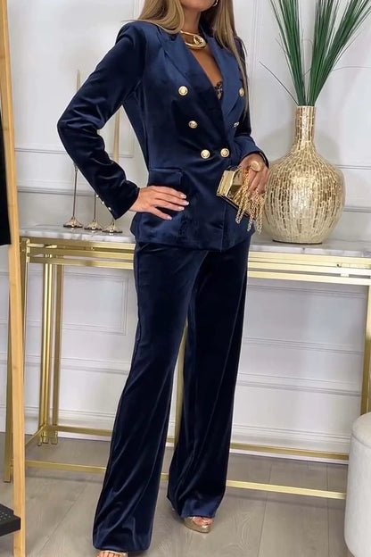 Women's Fashion Double-Breasted Velvet Two-Piece Suit