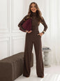 Fashionable And Elegant Set Turtleneck Knitted Pullover Wide-Leg Pants Two-Piece Suit