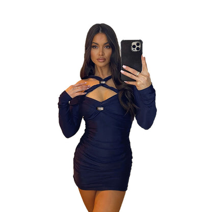 Temperament Design Slim-fit Innerwear Cross-knot Long-sleeve Dress