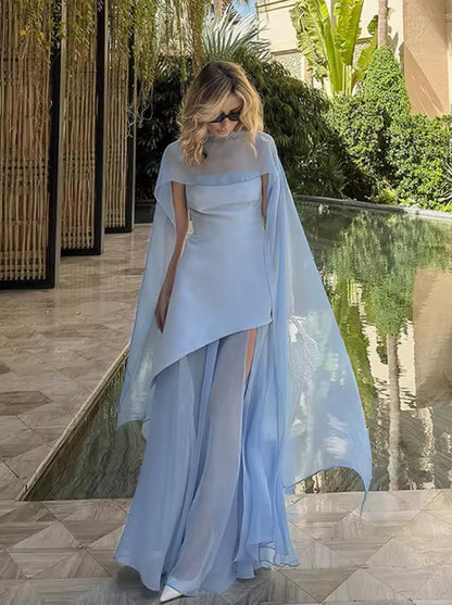 Womens Solid-Color Strapless Dress With Fluttering Ties And A Slit