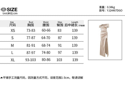 Elegant Off Shoulder Satin Slit Dress, Wedding Extra Long Formal Gown, Christmas Party Dress, Bridesmaid Dress