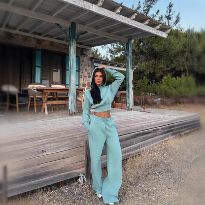 Round Neck Long-sleeve Suit Women's Pocket Pants