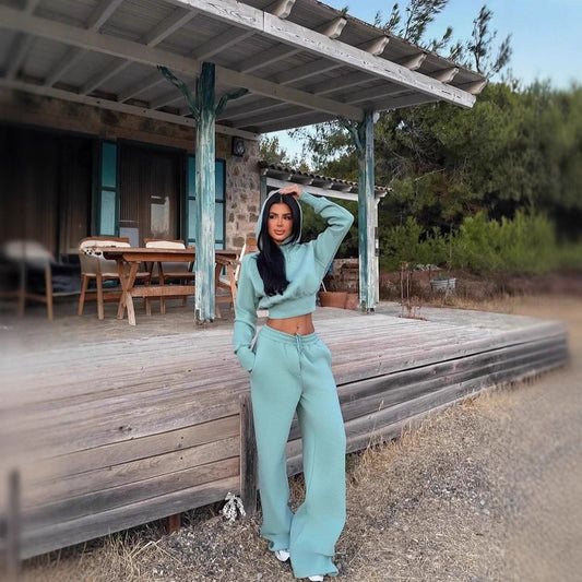 Round Neck Long-sleeve Suit Women's Pocket Pants