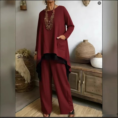 New Womens Casual Two-piece Set With Contrasting Hem