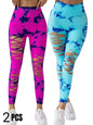 2 Pack New Style Hollow-Out Tie-Dye High-Waisted Tummy-Control Yoga Pants