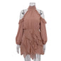 Elegant Chiffon Halterneck Off-shoulder Long-sleeve High-waisted A-line Dress