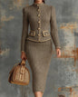 Elegant Herringbone Tweed Trim Skirt Suit For Women