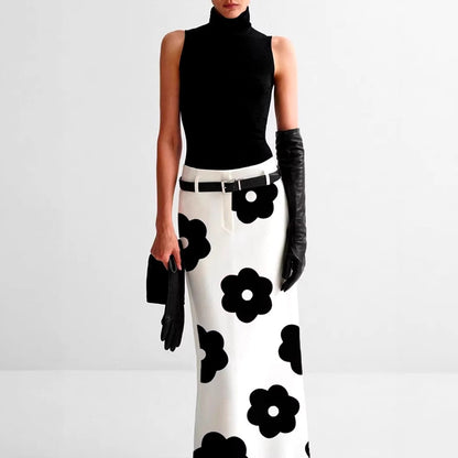 New Elegant Stylish And Chic Black-and-white Skirt With A Designer Touch