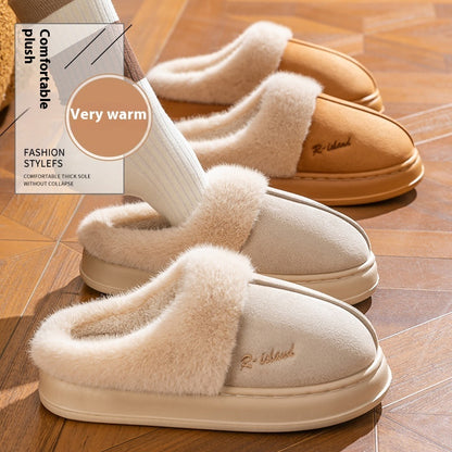 New Winter Cosy Warm Couple Style Concise Fluffy Slippers Women Men Non-slip Soft Slides Indoor Mule Ladies' Home Cotton Shoes