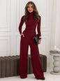 Fashionable And Elegant Set Turtleneck Knitted Pullover Wide-Leg Pants Two-Piece Suit