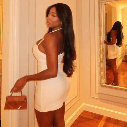 Lady's Solid Color Fashionable Halter Backless Dress