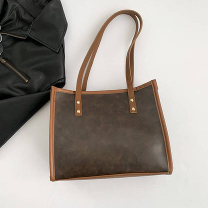 Women's Simple Plain Color Soft Pu Leather Shoulder Bag, Tote Bag Fashion Large Capacity Shoulder Bag