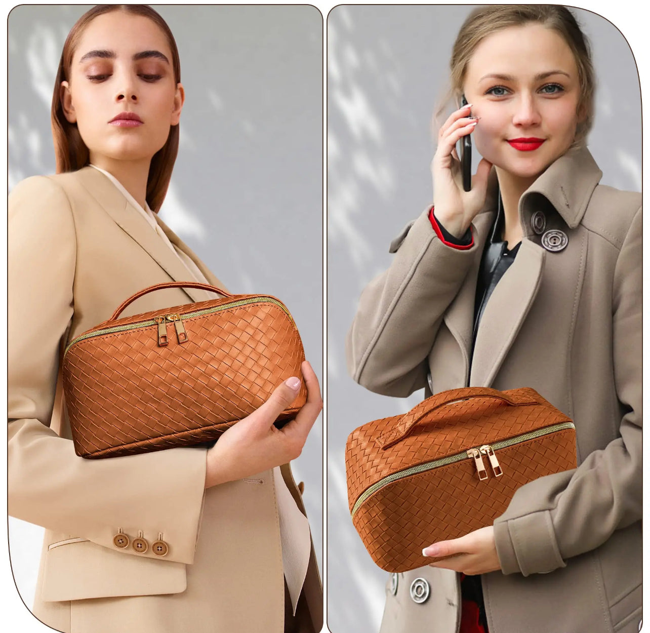 KANVIco Large Capacity Travel Makeup Bag Waterproof PU Leather Cosmetic Bags for Women Portable Cosmetic Travel Bag With Handle and Divider Flat Makeup Bag Organizer