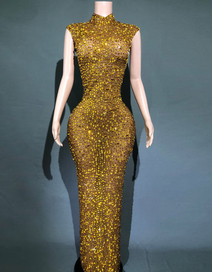 Women's Long Rhinestone Slim Fit Slimming Dress