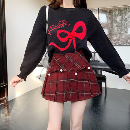 Plaid Pleated Women's Autumn And Winter High Waist Umbrella Culottes Short Skirt