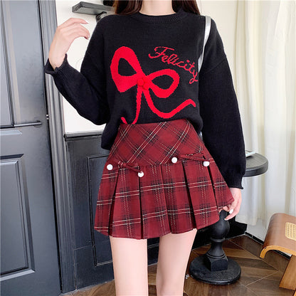 Plaid Pleated Women's Autumn And Winter High Waist Umbrella Culottes Short Skirt