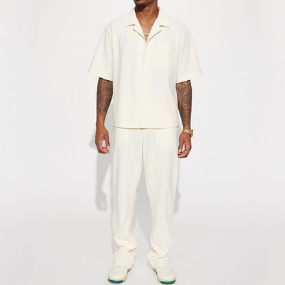 New Casual Loose Lapels Short-sleeved Trousers Trendy Men's Suit