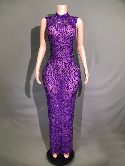 Women's Long Rhinestone Slim Fit Slimming Dress