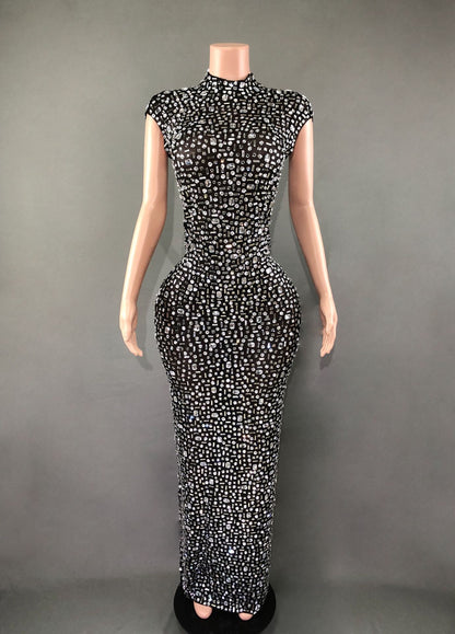 Women's Long Rhinestone Slim Fit Slimming Dress