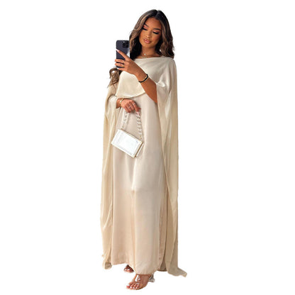 Round Neck Loose Big Hem Djellaba Chiffon Dress Women