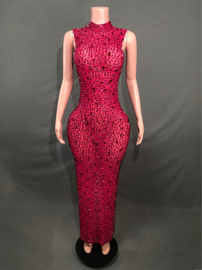 Women's Long Rhinestone Slim Fit Slimming Dress