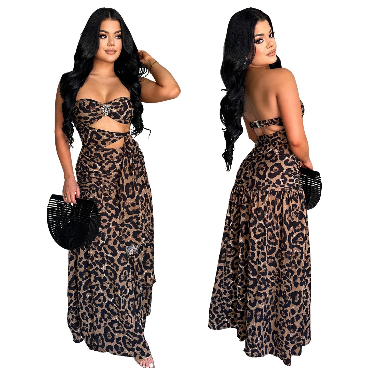 Women's Leopard Print Tube Top Backless Dress