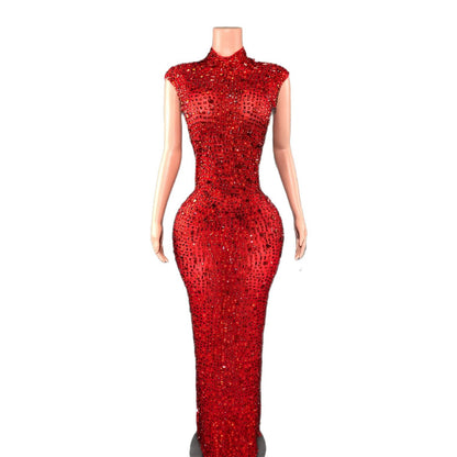 Women's Long Rhinestone Slim Fit Slimming Dress