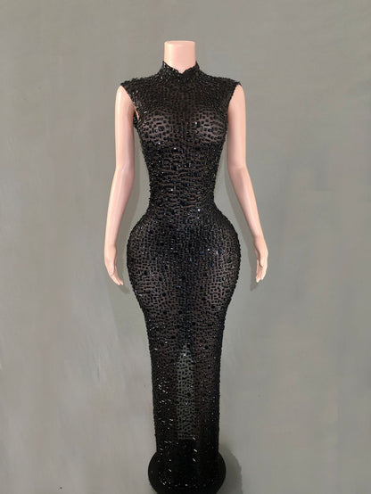 Women's Long Rhinestone Slim Fit Slimming Dress