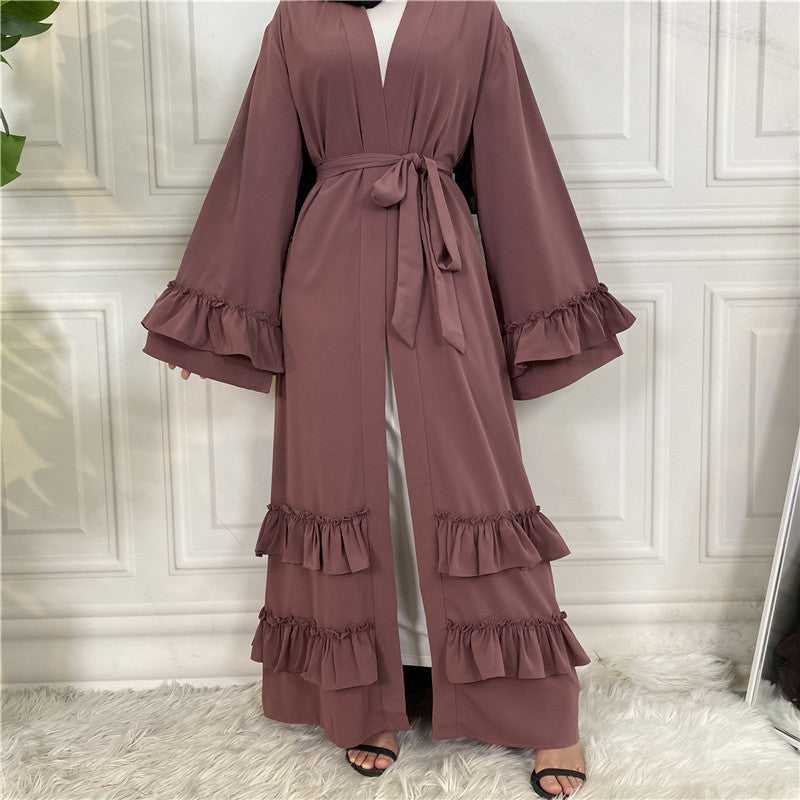 Ruffled Sleeves Lace Up Dubai Arab Cardigan Robe
